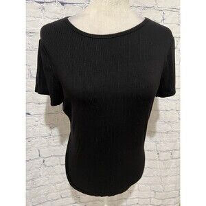 BANANA REPUBLIC SHORT SLEEVE ROUND NECK Black Rayon Spandex Ribbed Top Small